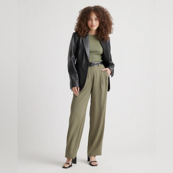 NEW Quince Stretch Crepe Pleated Wide Leg Pant in olive - size small​​​​ - Picture 6 of 11